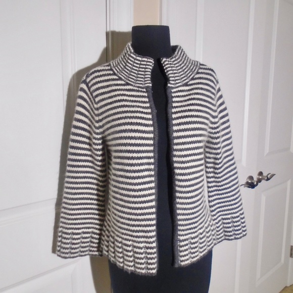 TALBOTS Merino/Angora Striped Cropped Cardigan SP - Picture 3 of 8